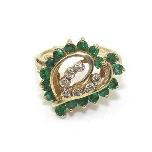 14K Yellow Gold Ring Size 7 Natural Emerald Diamond Heart